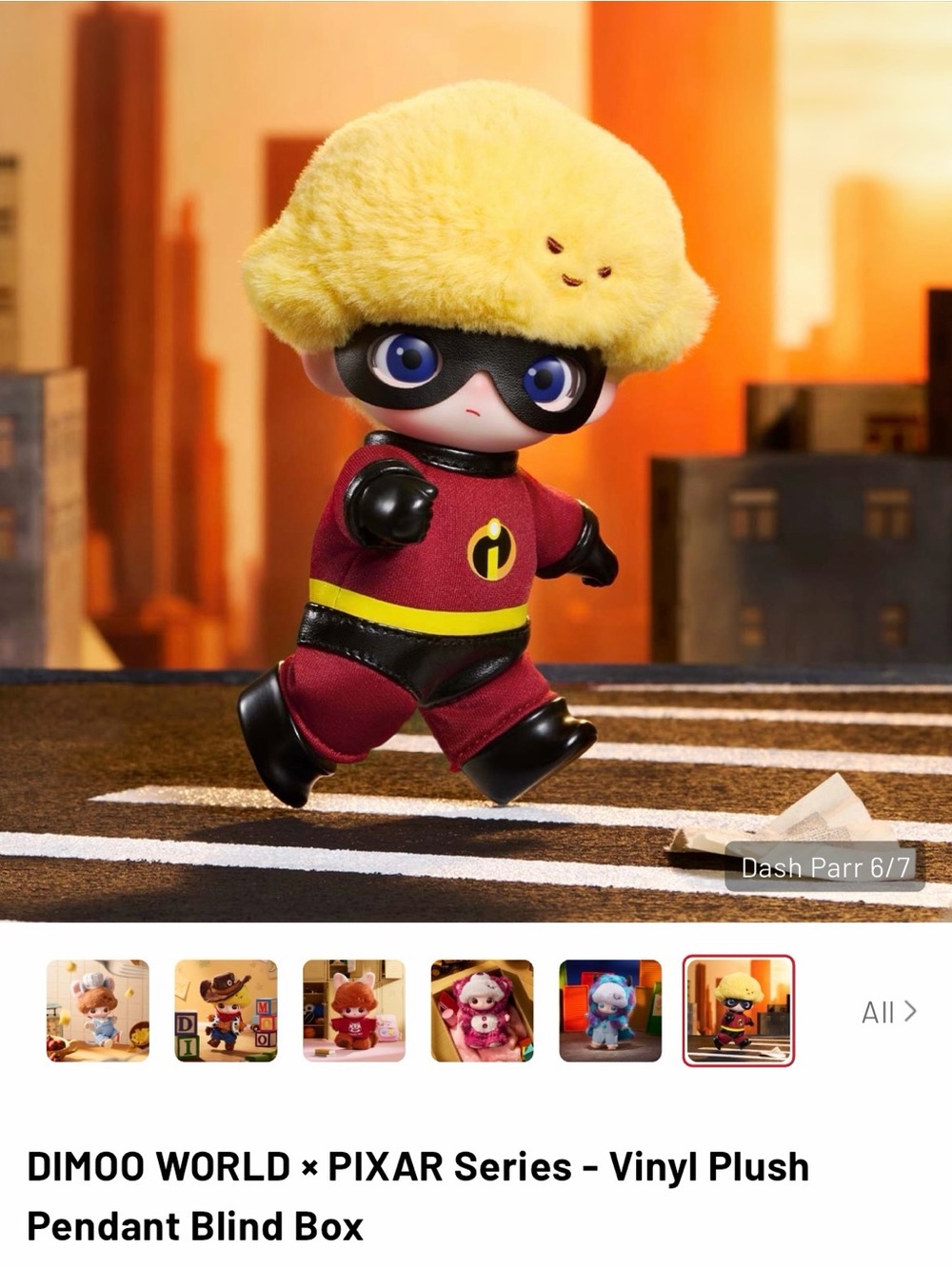 DIMOO WORLD × PIXAR Yellow-Haired Dash Parr Vinyl Plush Pendant